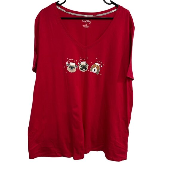 Coral Bay Womens Red Christmas Dogs Graphic V Neck T-Shirt SZ 3XL - Picture 1 of 8